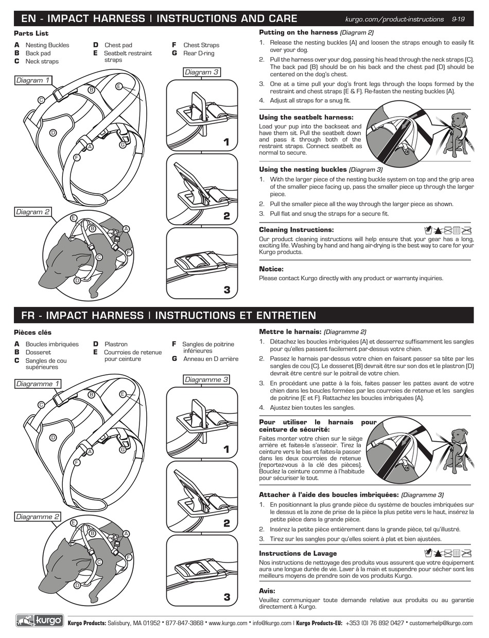 KURGO IMPACT HARNESS INSTRUCTIONS AND CARE Pdf Download ManualsLib