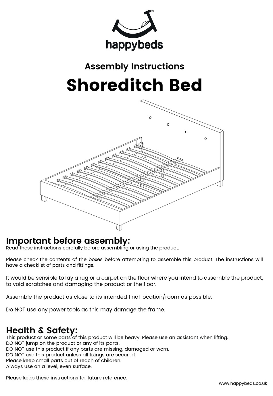 HAPPYBEDS SHOREDITCH BED ASSEMBLY INSTRUCTIONS MANUAL Pdf Download