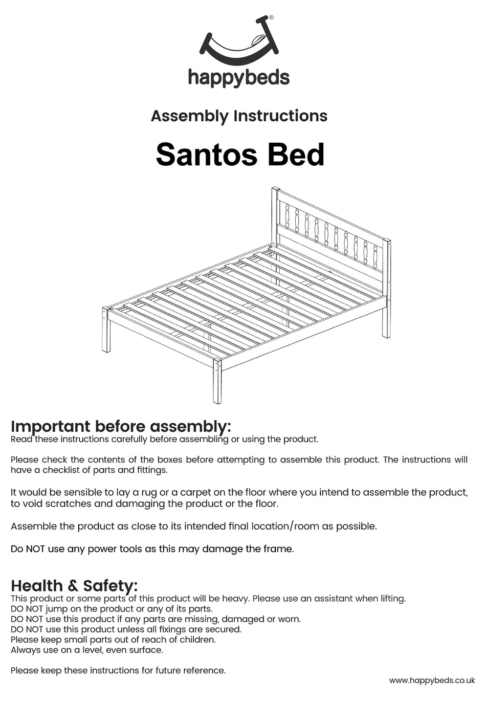 HAPPYBEDS SANTOS BED ASSEMBLY INSTRUCTIONS MANUAL Pdf Download ManualsLib