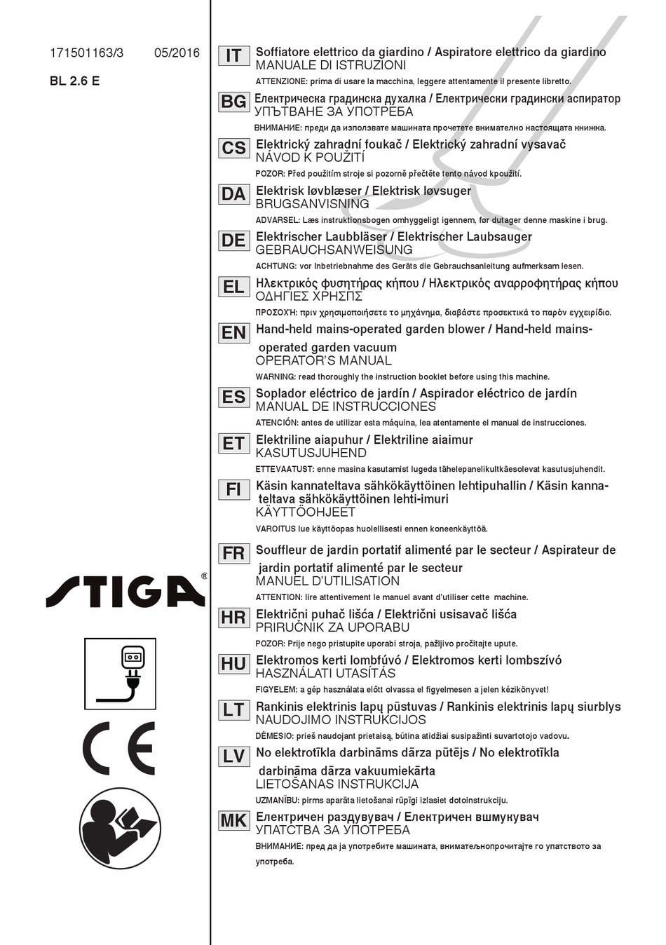 STIGA BL 2.6 E OPERATOR'S MANUAL Pdf Download | ManualsLib