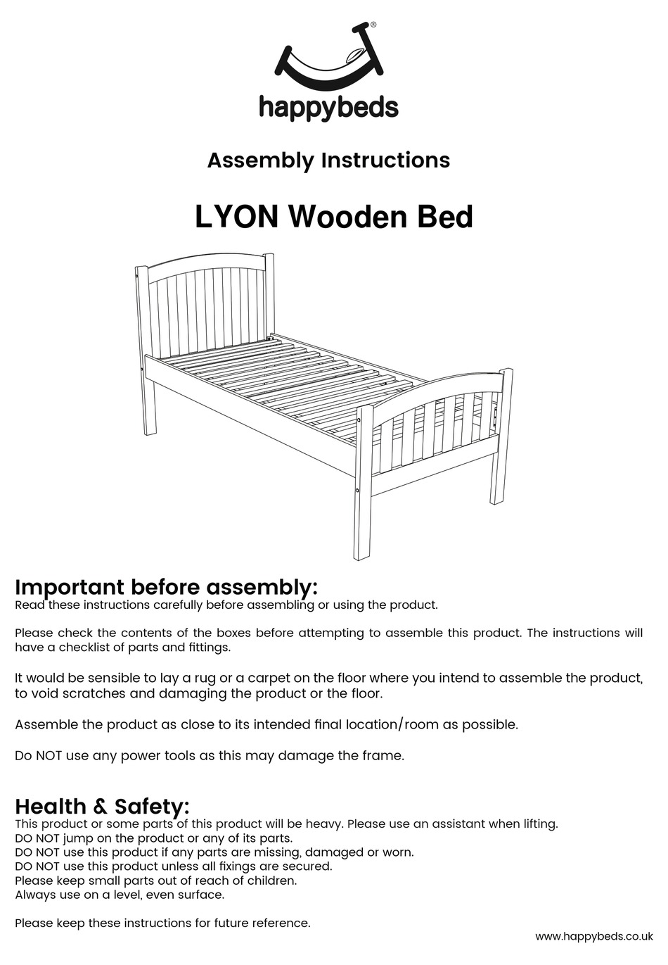 Happybeds Lyon Wooden Bed Assembly, How To Assemble A Wooden Bed Frame