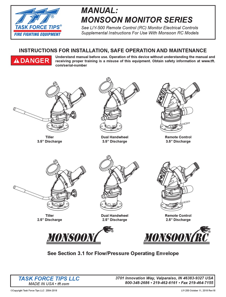 TFT MONSOON SERIES INSTRUCTIONS FOR INSTALLATION, SAFE OPERATION AND
