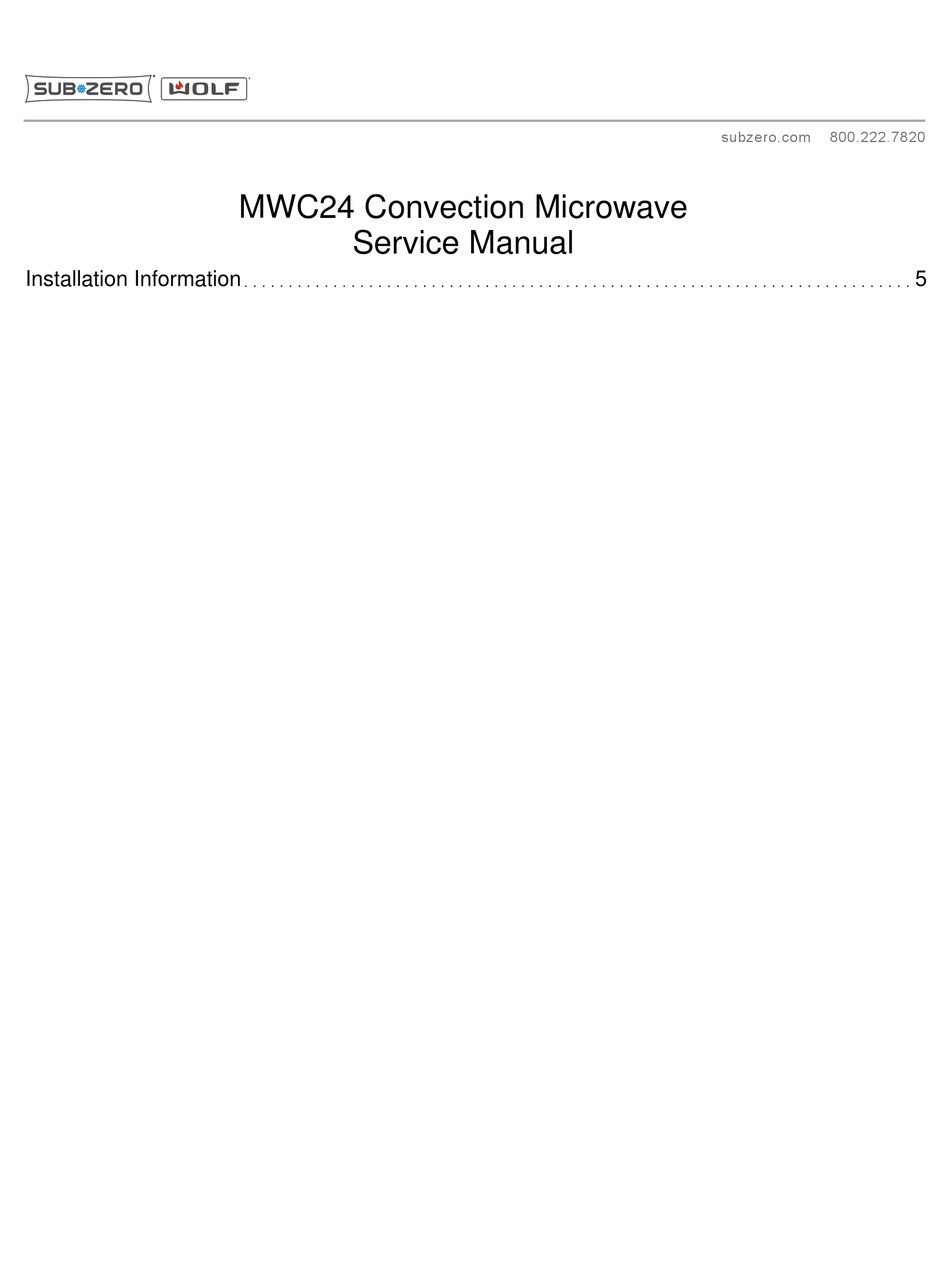 SUBZERO WOLF MWC24 SERVICE MANUAL Pdf Download ManualsLib