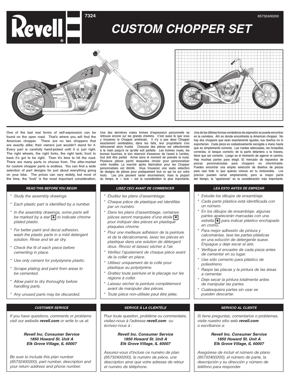 REVELL CUSTOM CHOPPER SET 7324 ASSEMBLY INSTRUCTIONS MANUAL Pdf