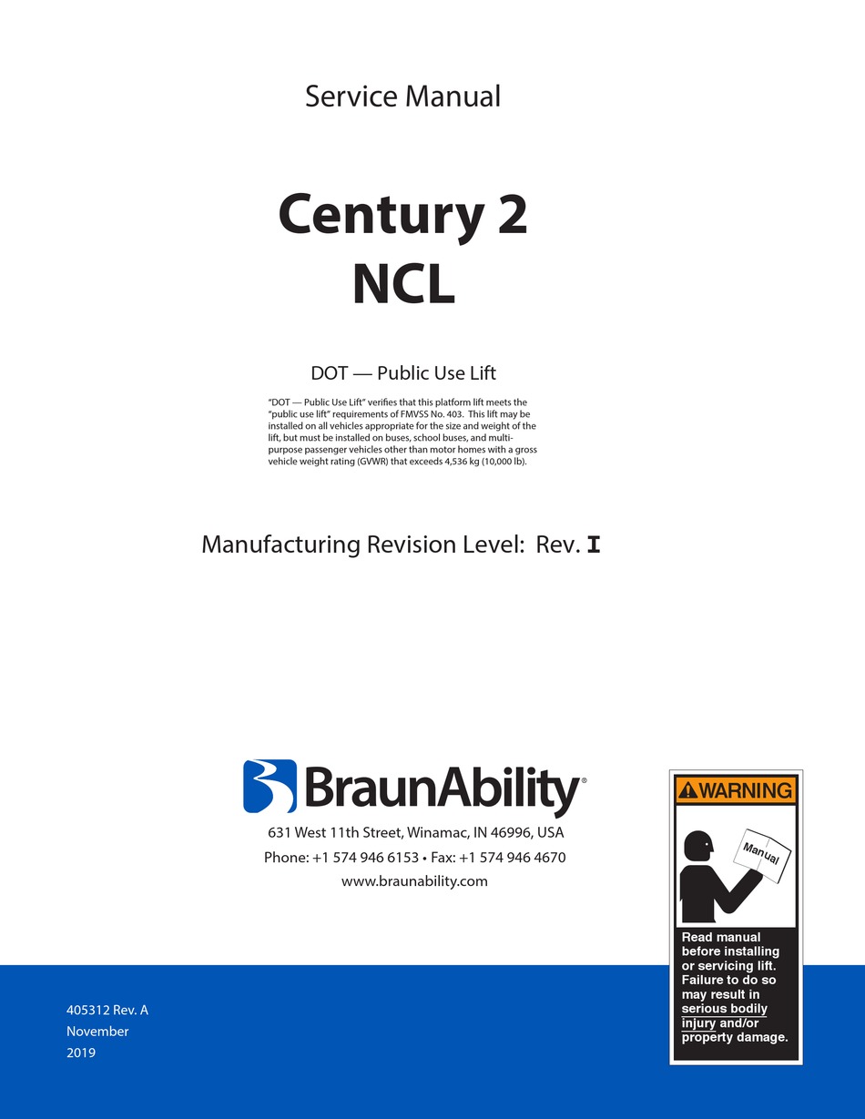 BRAUNABILITY CENTURY 2 NCL SERIES SERVICE MANUAL Pdf Download