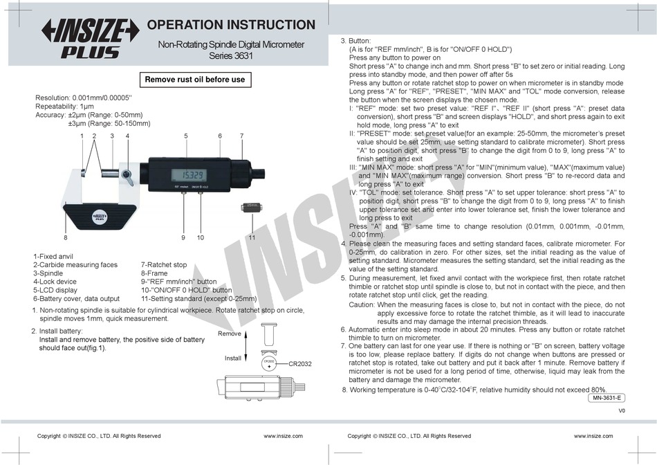 INSIZE PLUS 3631 SERIES OPERATION MANUAL Pdf Download ManualsLib