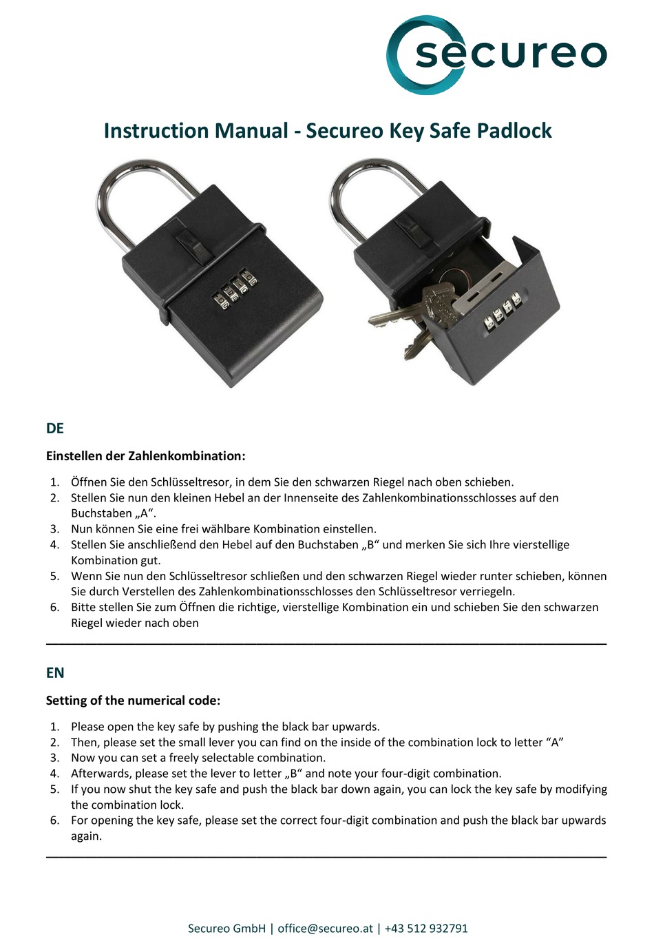 SECUREO KEY SAFE PADLOCK INSTRUCTION MANUAL Pdf Download ManualsLib