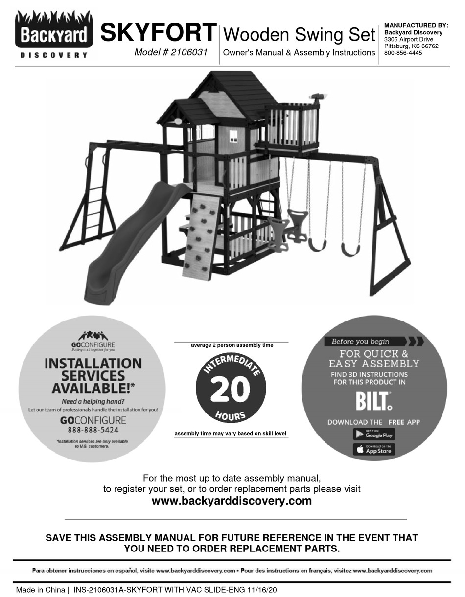 BACKYARD DISCOVERY SKYFORT 2106031 OWNER'S MANUAL & ASSEMBLY