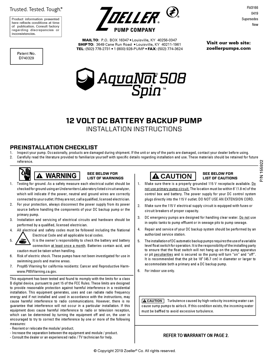 ZOELLER AQUANOT 508 SPIN INSTALLATION INSTRUCTIONS MANUAL Pdf Download
