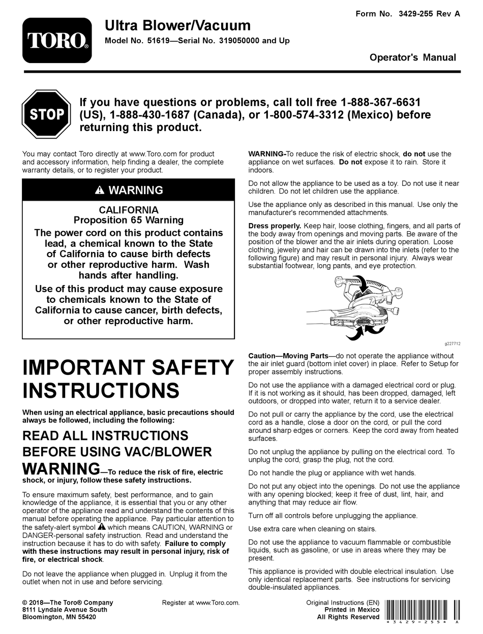 TORO ULTRA 51619 OPERATOR'S MANUAL Pdf 