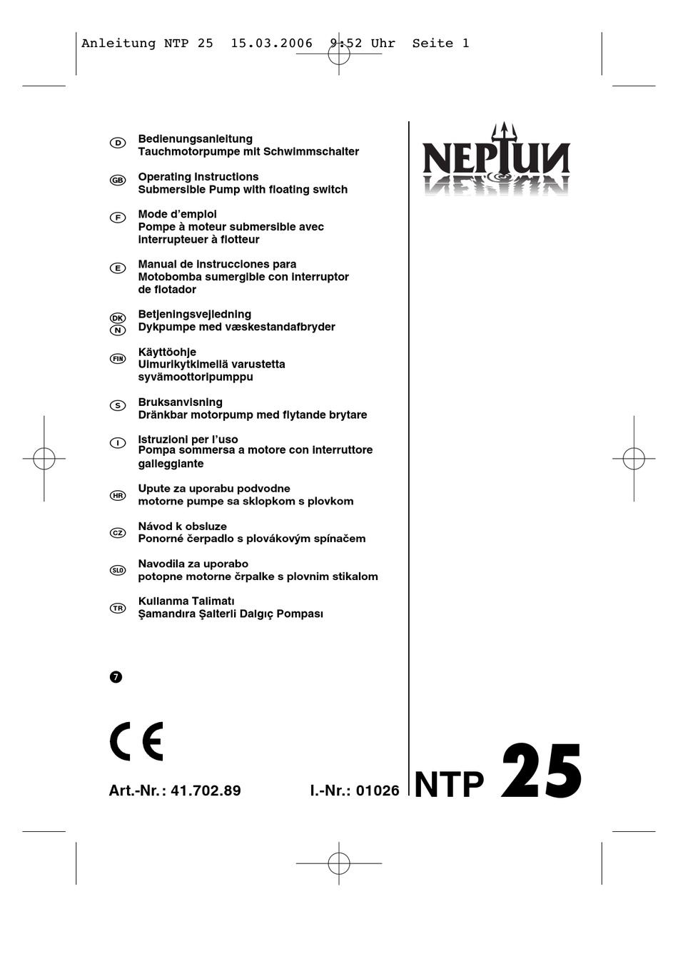 NEPTUN NTP 25 OPERATING INSTRUCTIONS MANUAL Pdf Download | ManualsLib