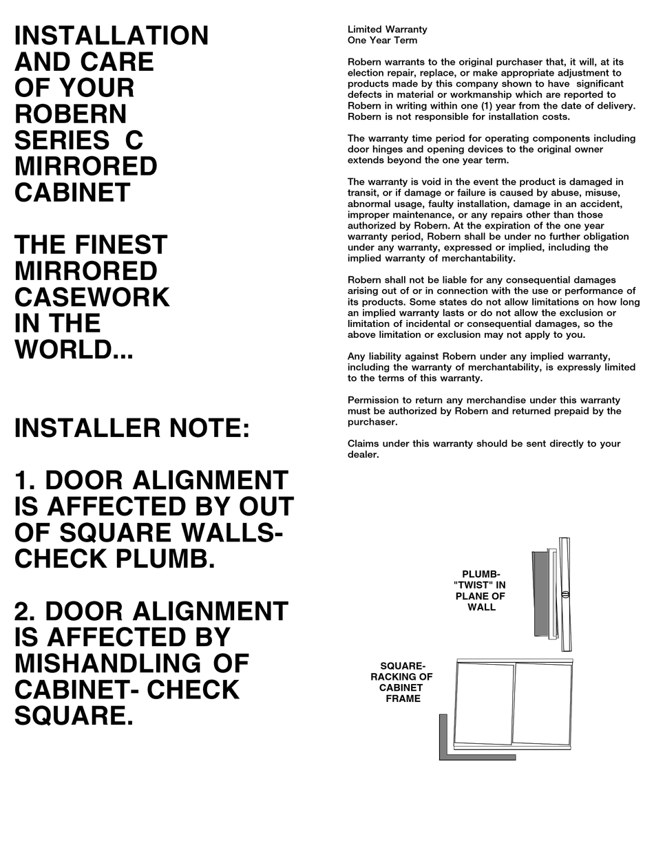ROBERN C SERIES INSTALLATION AND CARE MANUAL Pdf Download ManualsLib