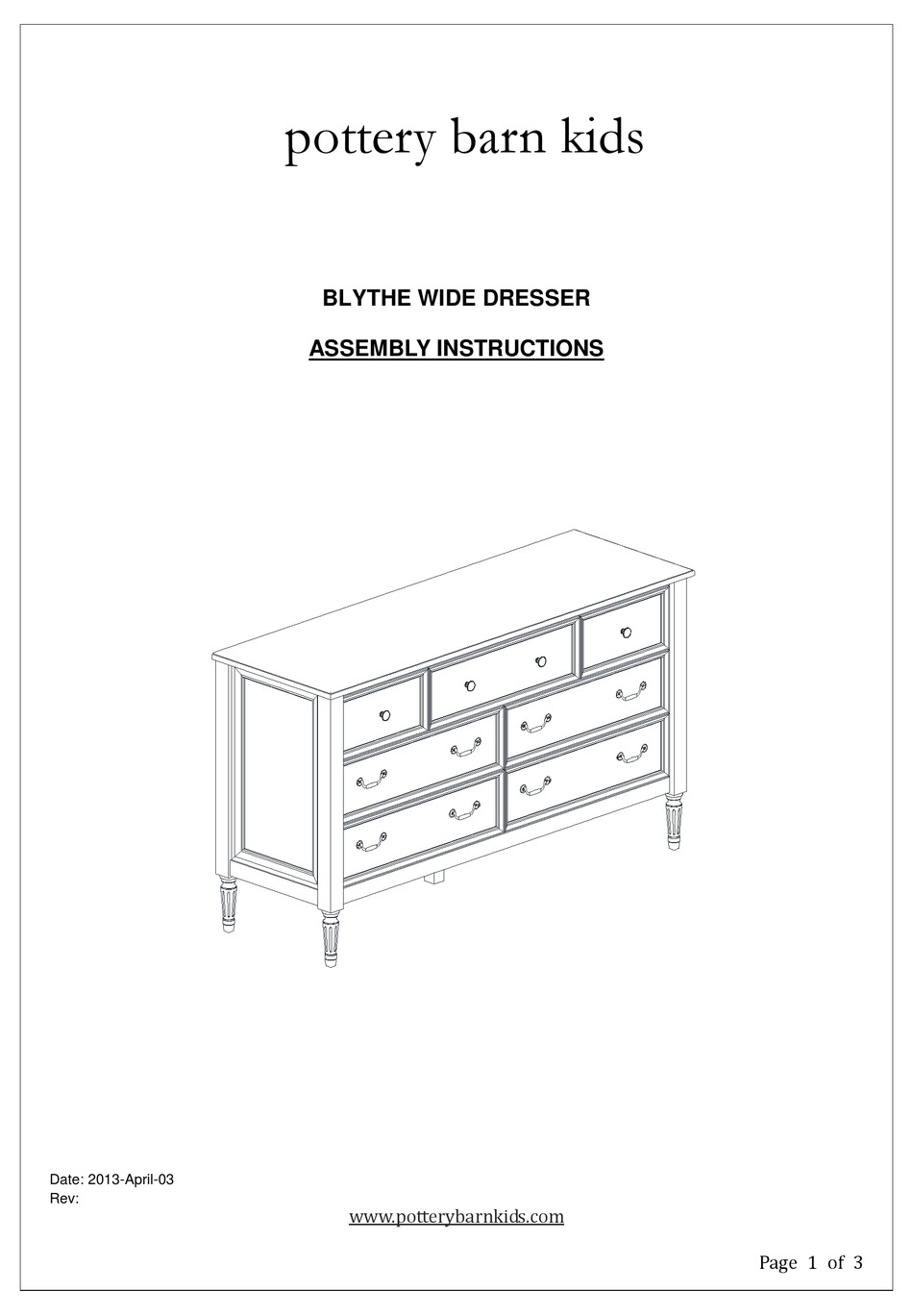 POTTERY BARN KIDS BLYTHE WIDE DRESSER ASSEMBLY INSTRUCTIONS Pdf Download ManualsLib