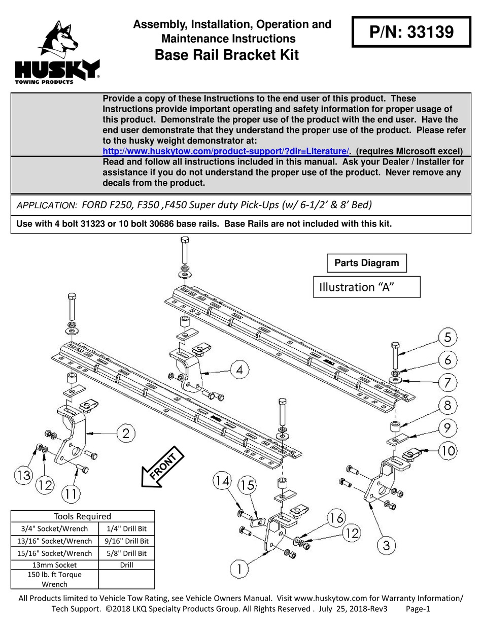 HUSKY 33139 ASSEMBLY, INSTALLATION, OPERATION AND MAINTENANCE