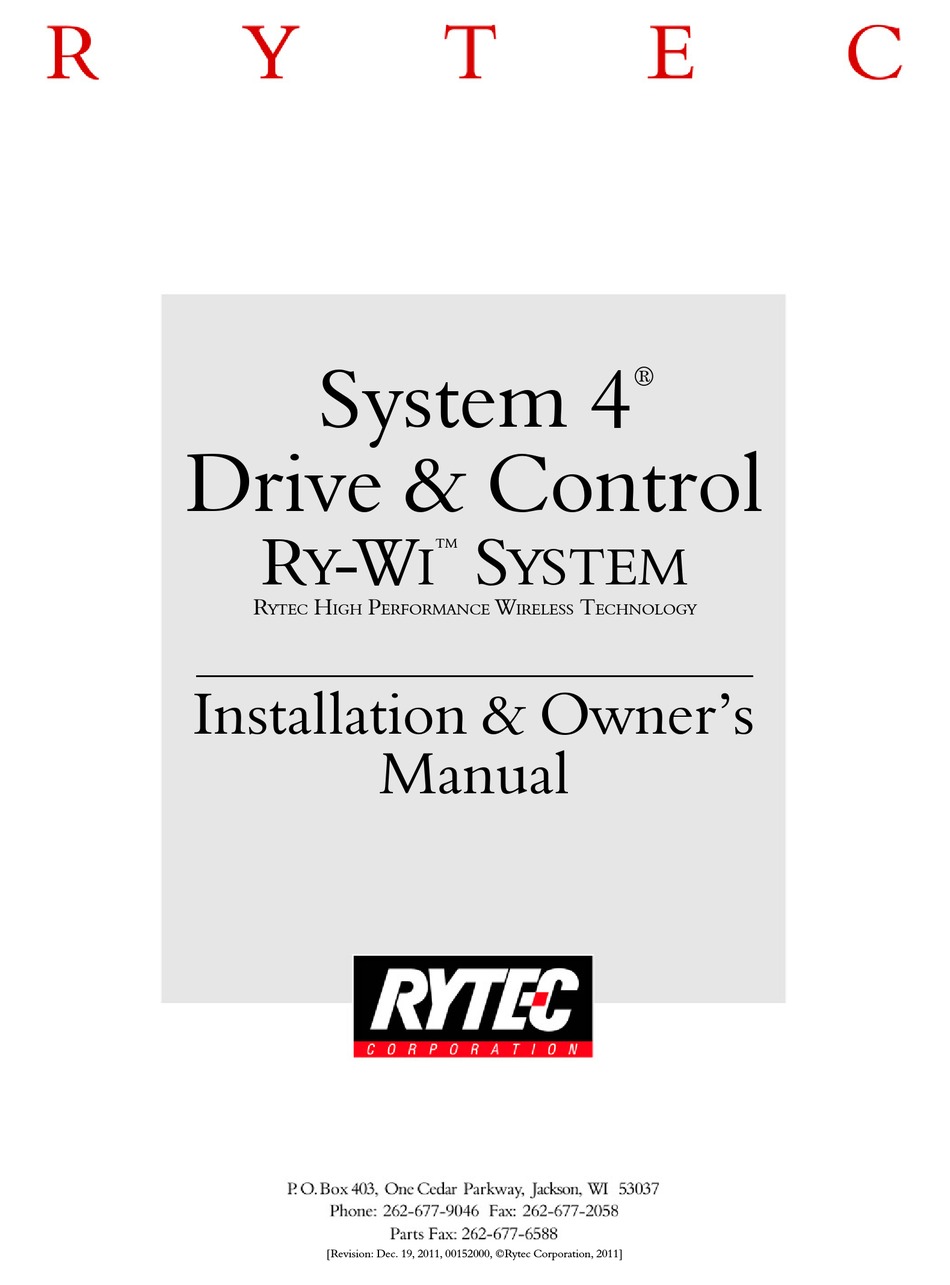 RYTEC SYSTEM 4 INSTALLATION & OWNER'S MANUAL Pdf Download | ManualsLib