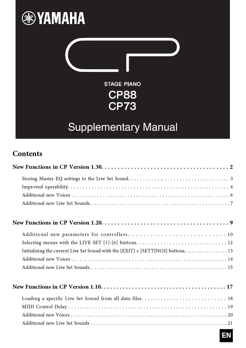 YAMAHA CP88 SUPPLEMENTARY MANUAL Pdf Download | ManualsLib