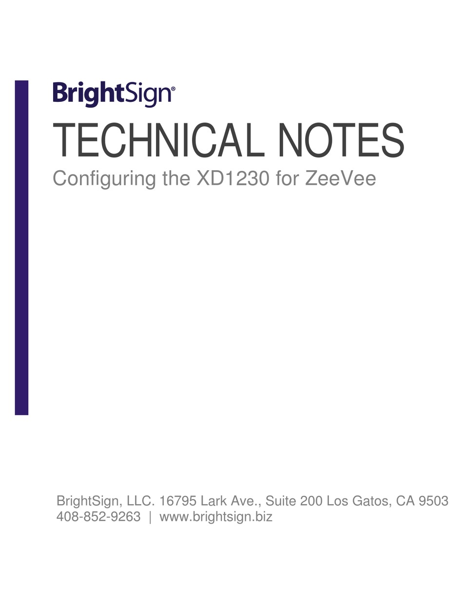 BRIGHTSIGN XD1230 TECHNICAL NOTES Pdf Download | ManualsLib