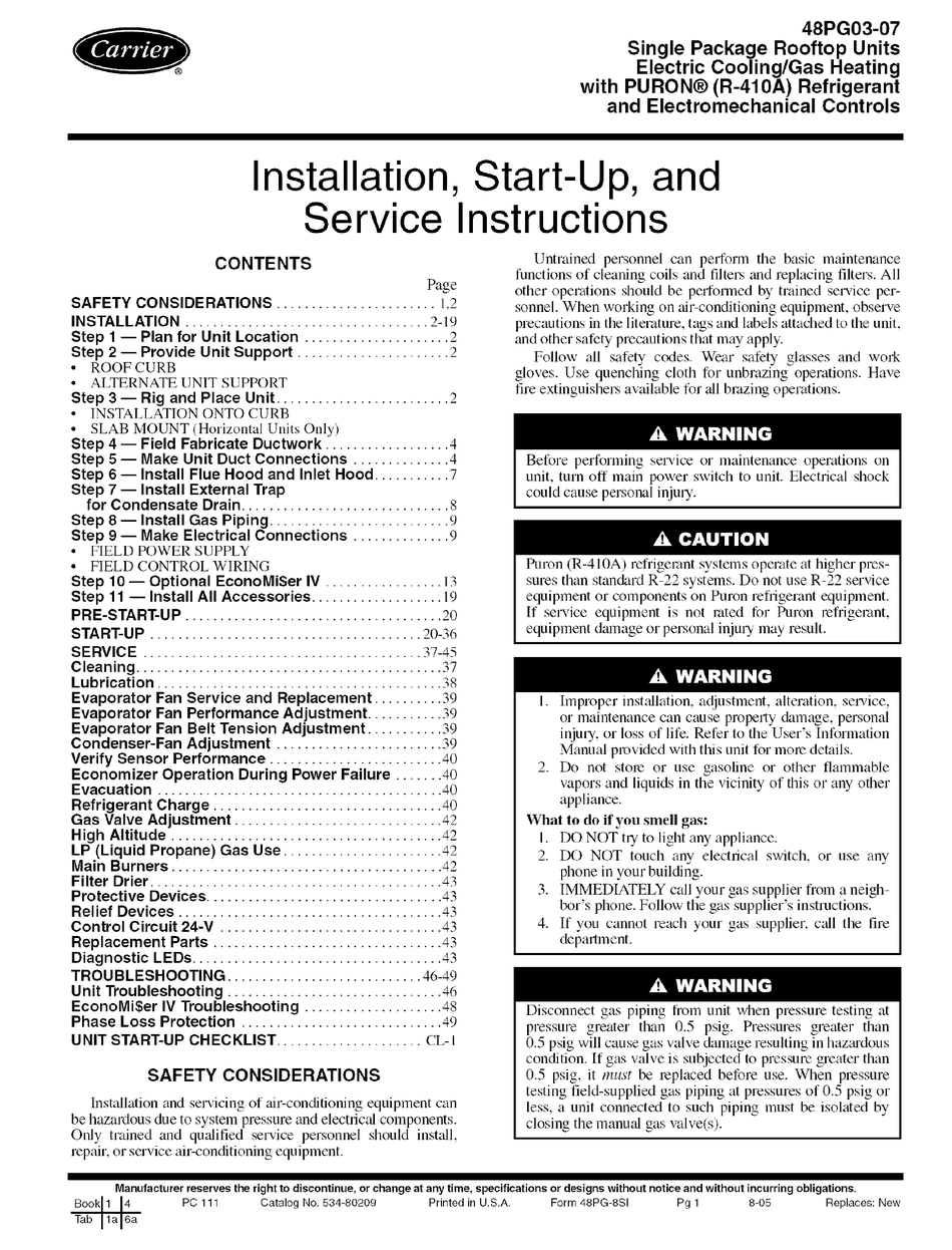 Carrier Model 48gs Product Data