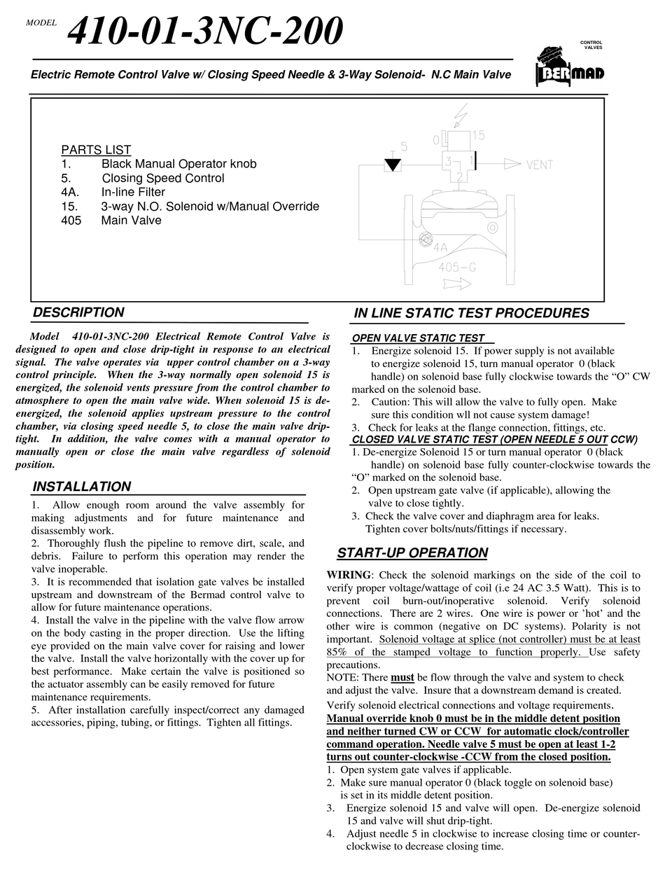 Bermad 410 01 3nc 200 Quick Start Manual Pdf Download Manualslib