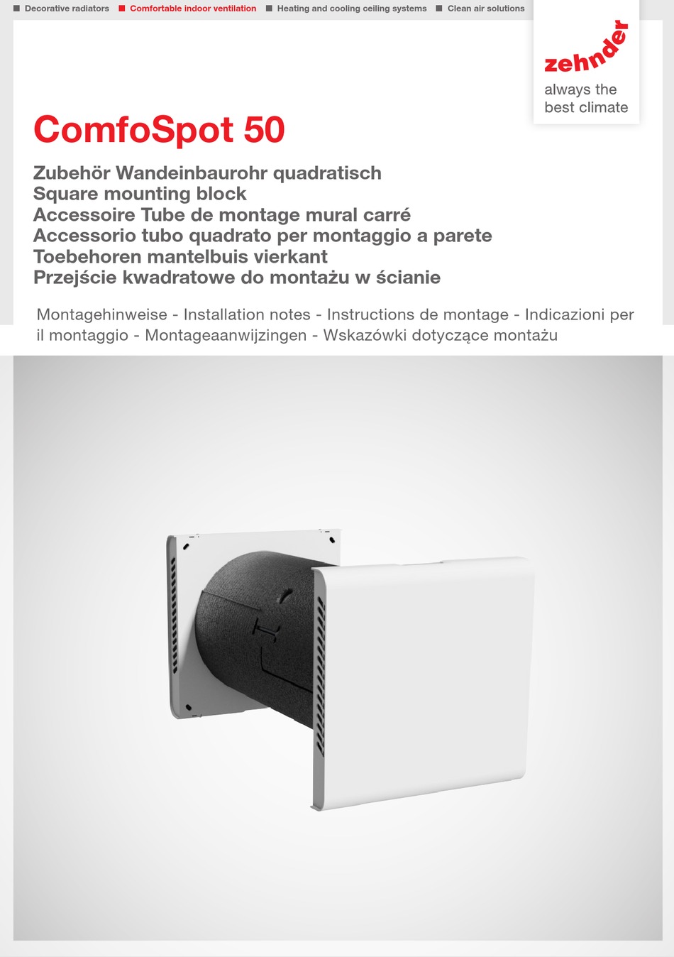 ZEHNDER RITTLING COMFOSPOT 50 INSTALLATION NOTES Pdf Download ManualsLib