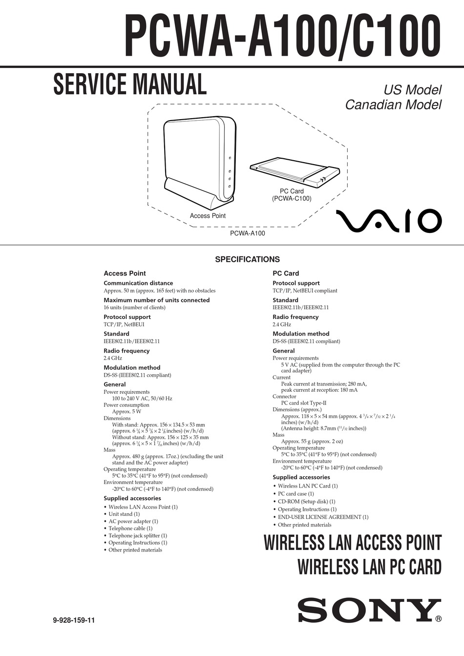 SONY VAIO PCWA-A100 SERVICE MANUAL Pdf Download | ManualsLib