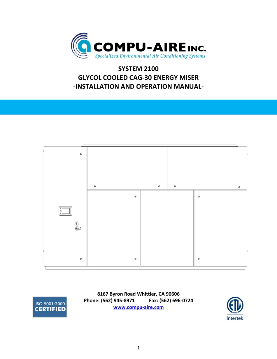 COMPUAIRE SYSTEM 2100 SERIES INSTALLATION AND OPERATION MANUAL Pdf
