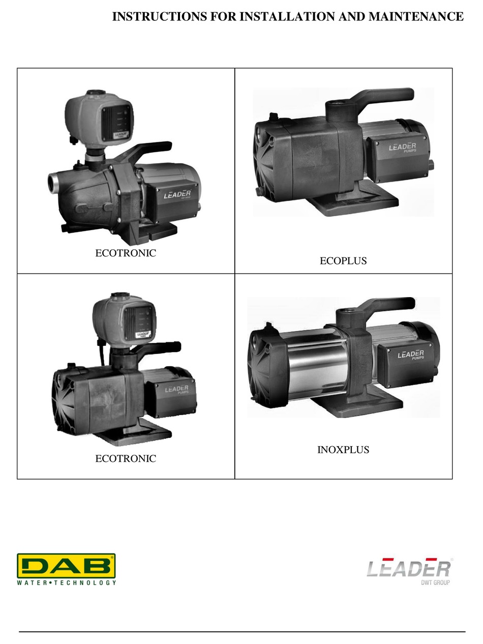 DAB PUMPS LEADER ECOTRONIC SERIES INSTRUCTION FOR INSTALLATION AND