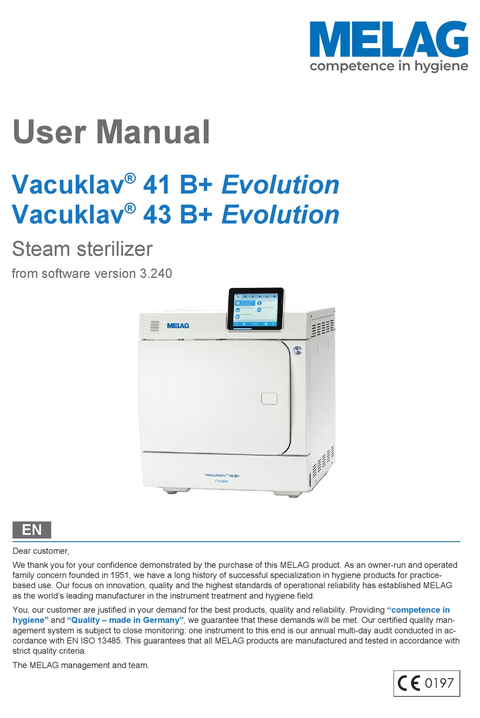 MELAG VACUKLAV 41 B+ EVOLUTION USER MANUAL Pdf Download ManualsLib
