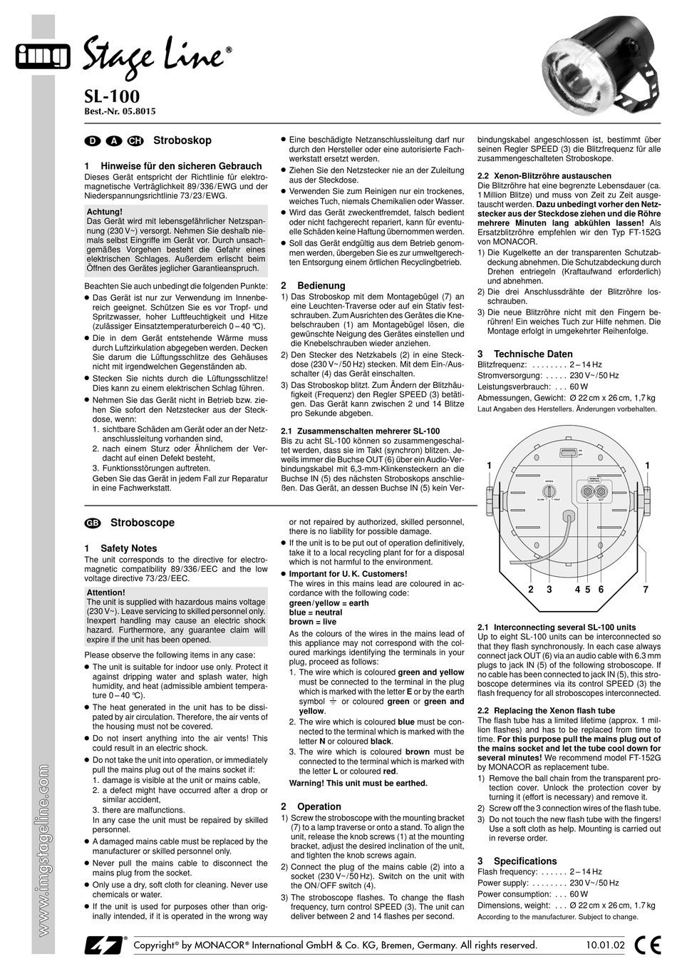 MONACOR IMG STAGE LINE SL100 MANUAL Pdf Download ManualsLib