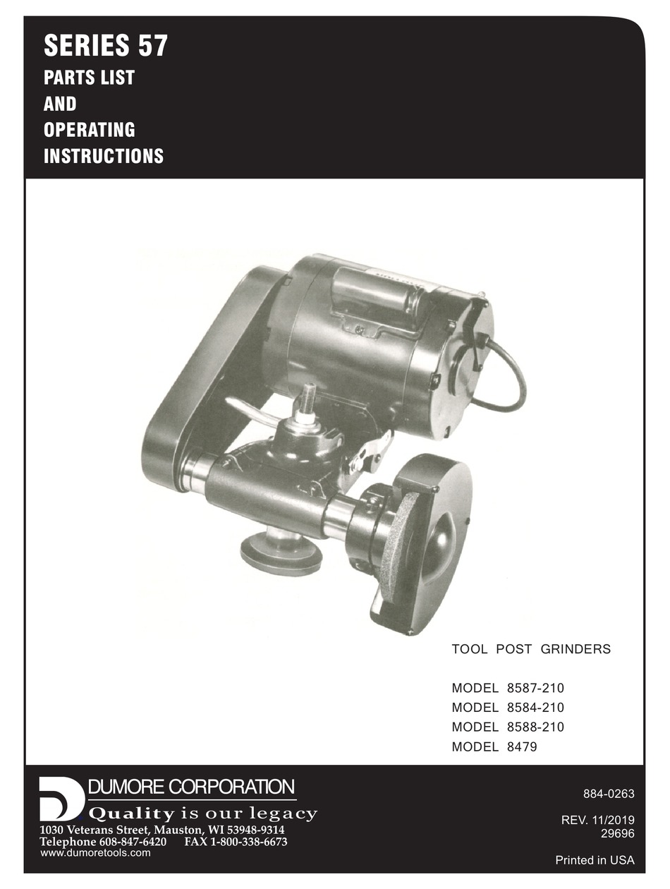 Dumore Series 57 Tool Post Grinder Machine Manual 