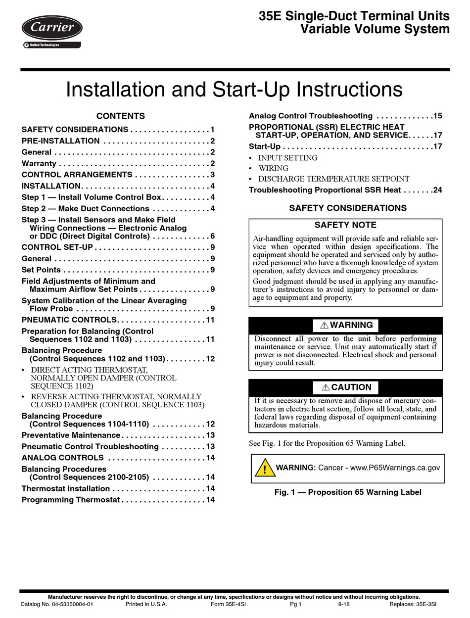 CARRIER 35E INSTALLATION AND START-UP INSTRUCTIONS MANUAL Pdf Download ...