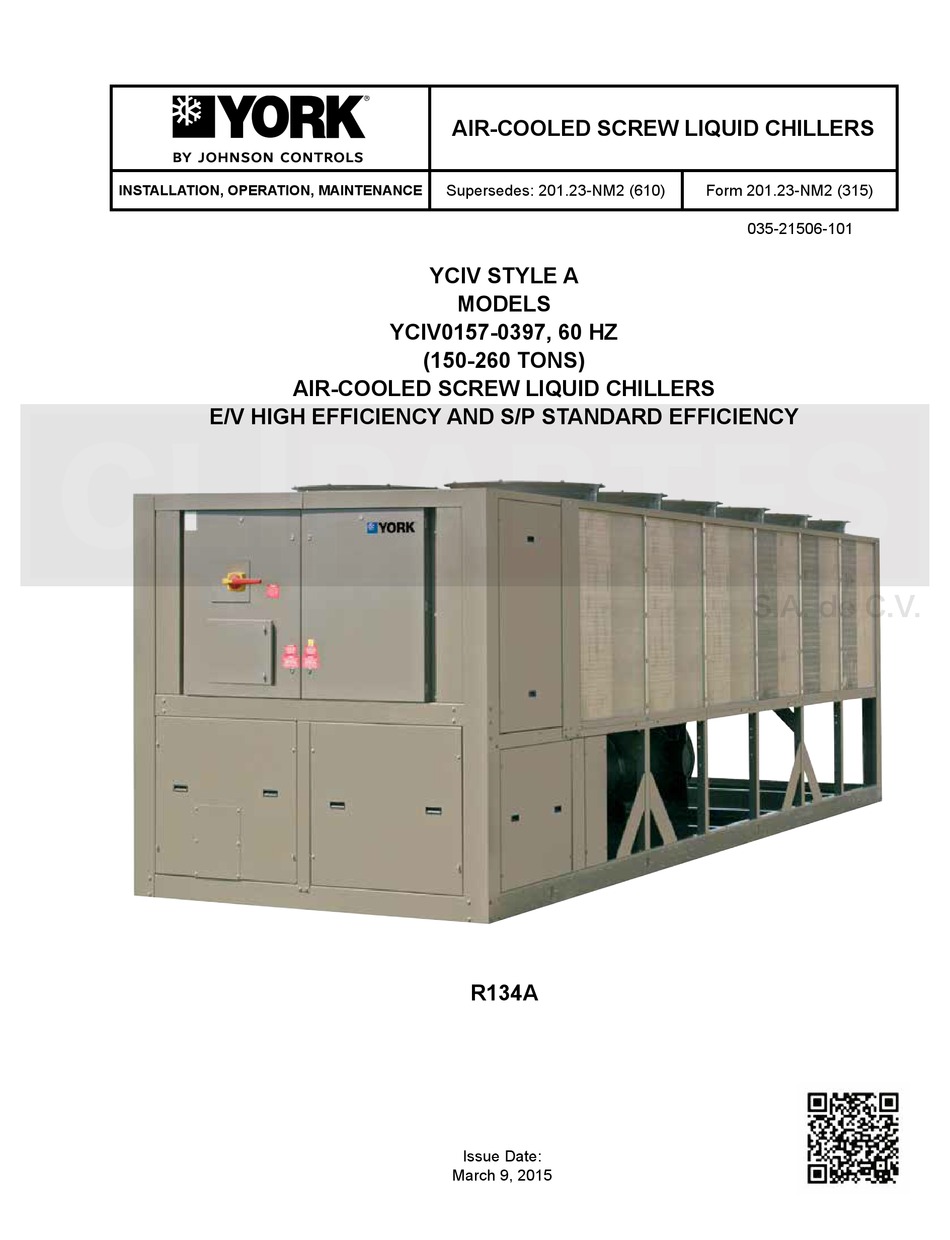 JOHNSON CONTROLS YORK YCIV A SERIES INSTALLATION OPERATION