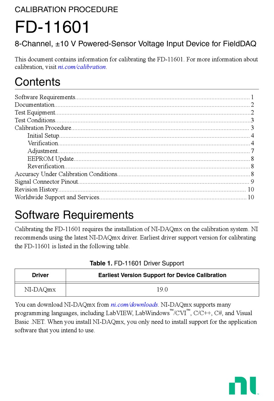 NATIONAL INSTRUMENTS FD11601 CALIBRATION PROCEDURE Pdf Download