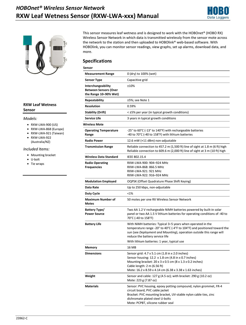 ONSET HOBO HOBONET RXW SERIES MANUAL Pdf Download | ManualsLib