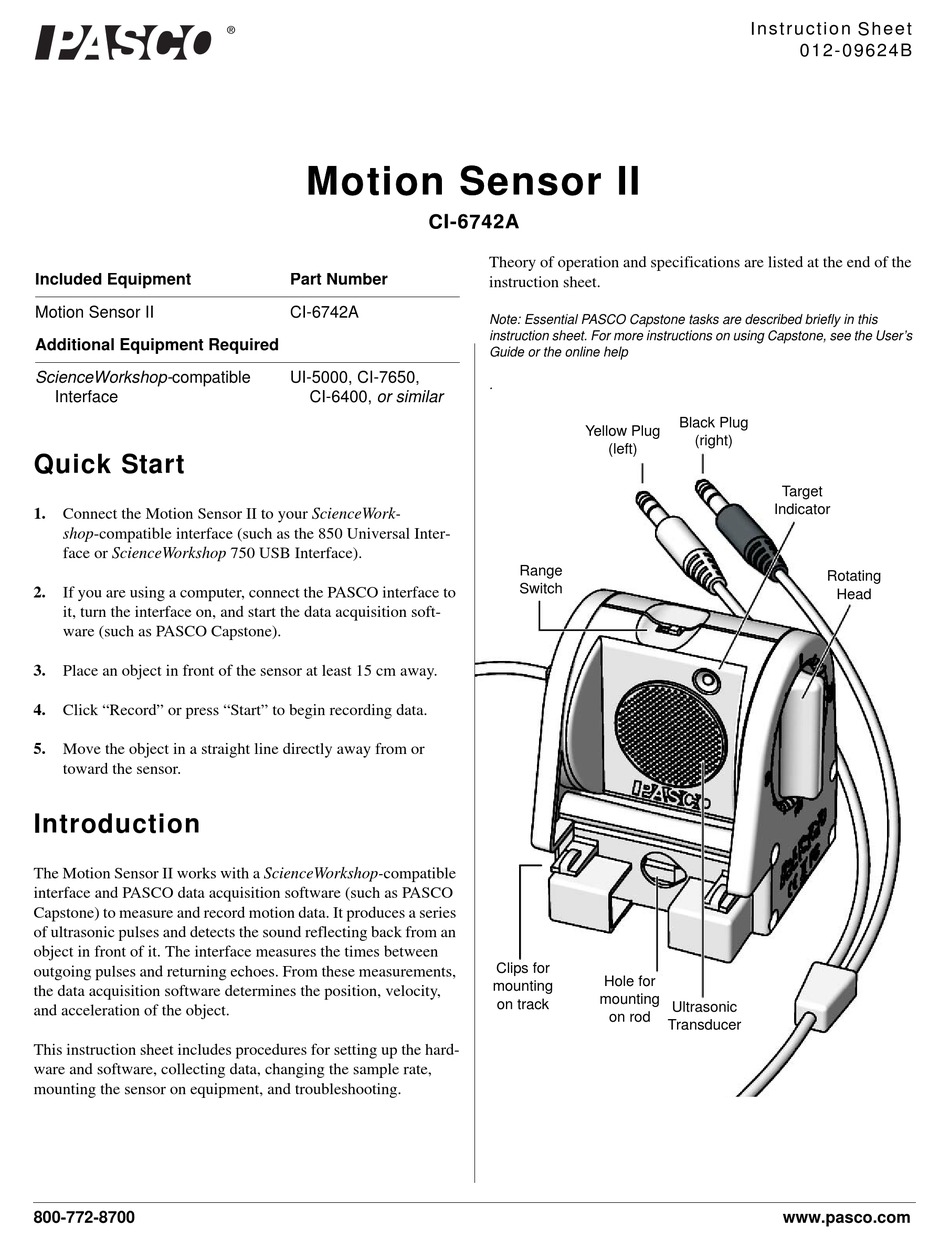 pasco capstone motion sensor computer