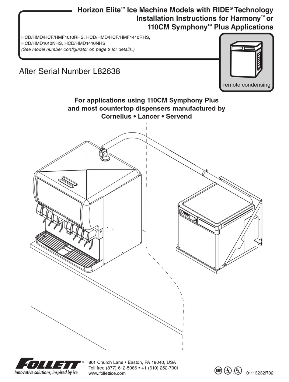 FOLLETT HORIZON ELITE HCD1010RHS INSTALLATION INSTRUCTIONS MANUAL Pdf