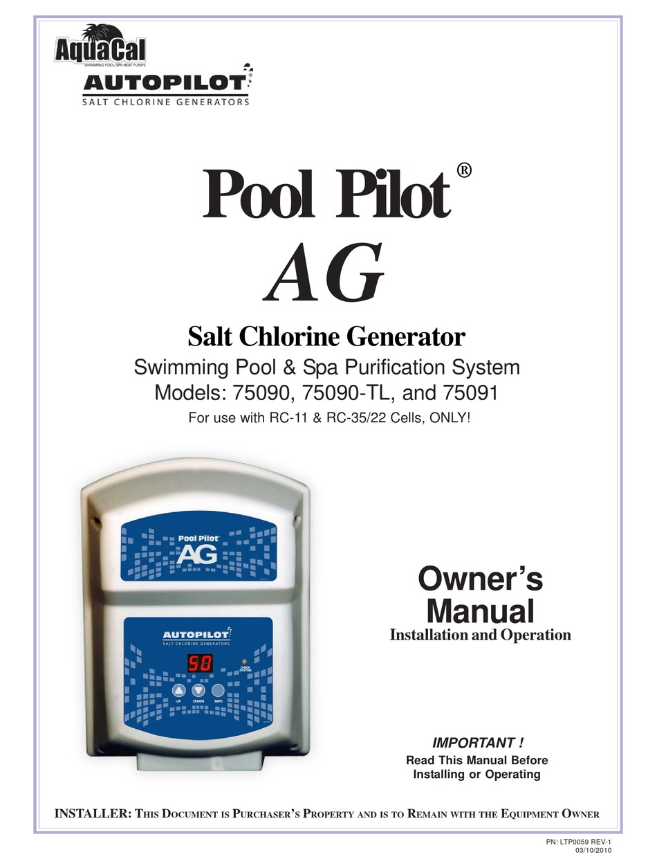 AQUACAL AUTOPILOT POOL PILOT AG OWNER'S MANUAL INSTALLATION AND OPERATION Pdf Download ManualsLib
