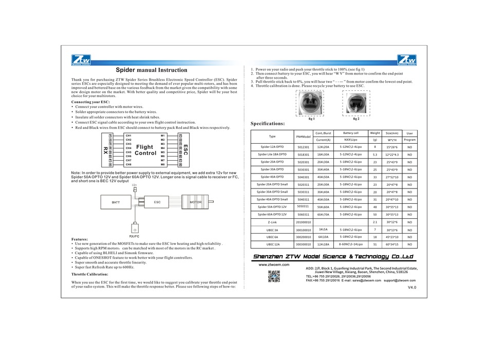 ESC ZTW Spider 12A 2-4S LiPo Battery Brushless OPTO ESC Speed Controller 