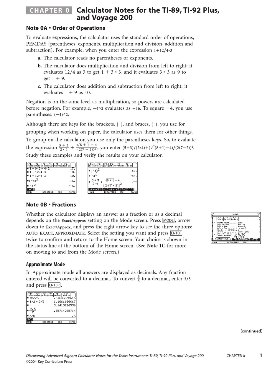 TEXAS INSTRUMENTS TI89 NOTES Pdf Download ManualsLib