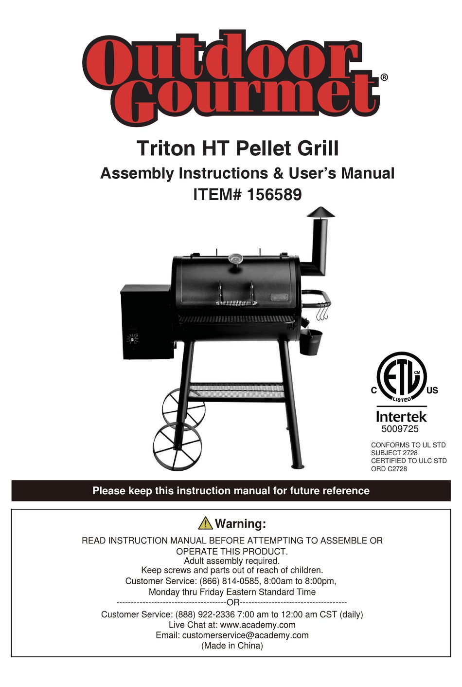 Academy Outdoor Gourmet Triton Assembly Instructions User Manual Pdf Download Manualslib