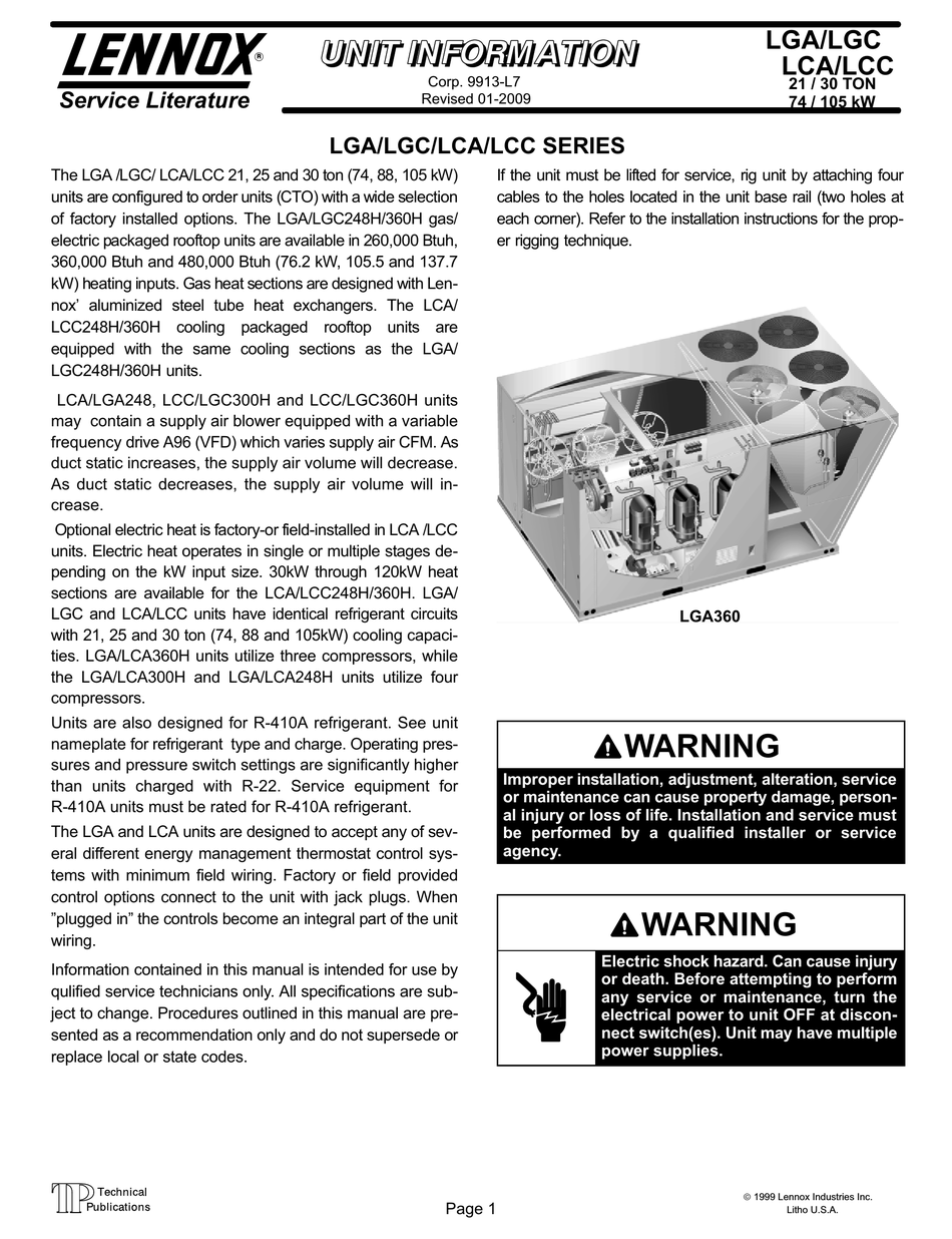 LENNOX LGA SERIES UNIT INFORMATION Pdf Download | ManualsLib