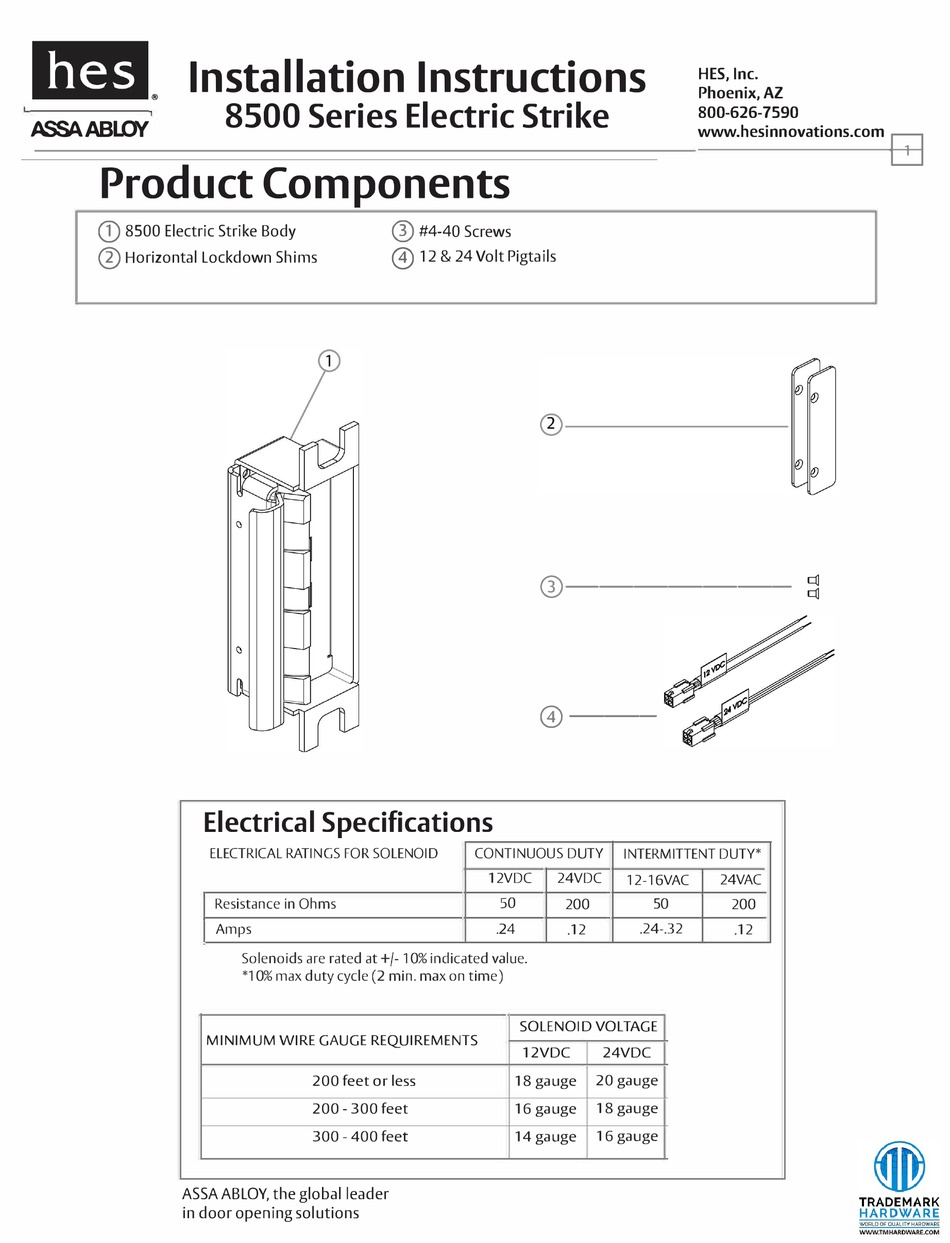 Assa Abloy Hes 8500 Series Installation Instructions Manual Pdf