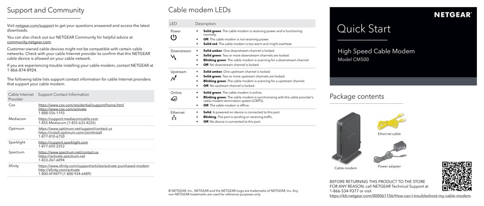 Netgear Cm500 Quick Start Pdf Download Manualslib