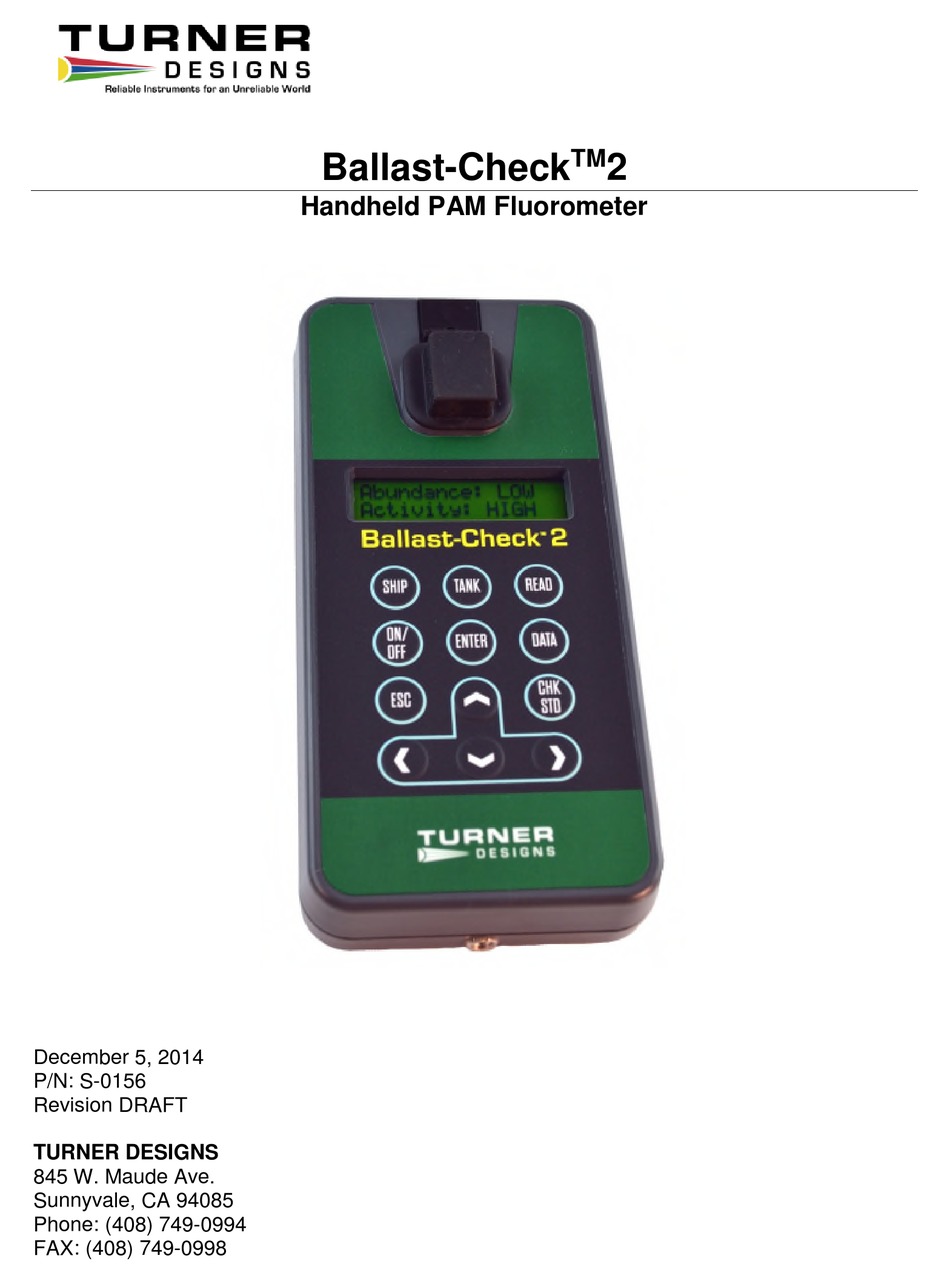 TURNER DESIGNS BALLASTCHECK 2 USER MANUAL Pdf Download ManualsLib