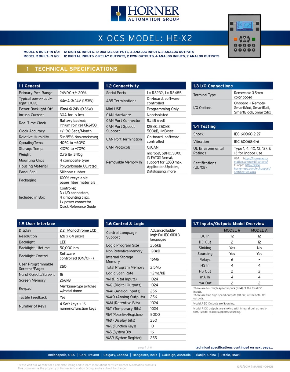 HORNER X OCS SERIES MANUAL Pdf Download ManualsLib