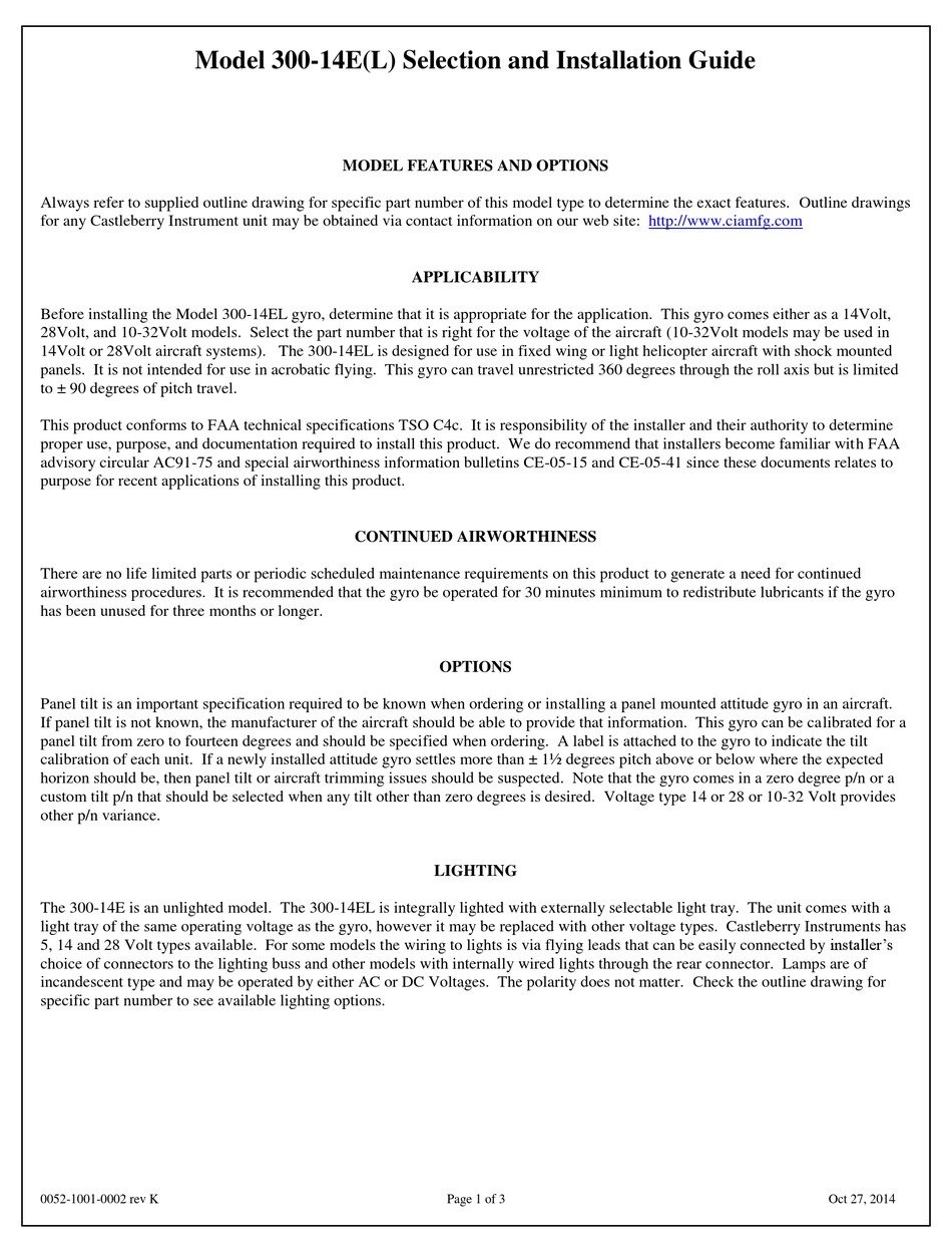 CASTLEBERRY INSTRUMENTS & AVIONICS 30014EL SELECTION AND INSTALLATION