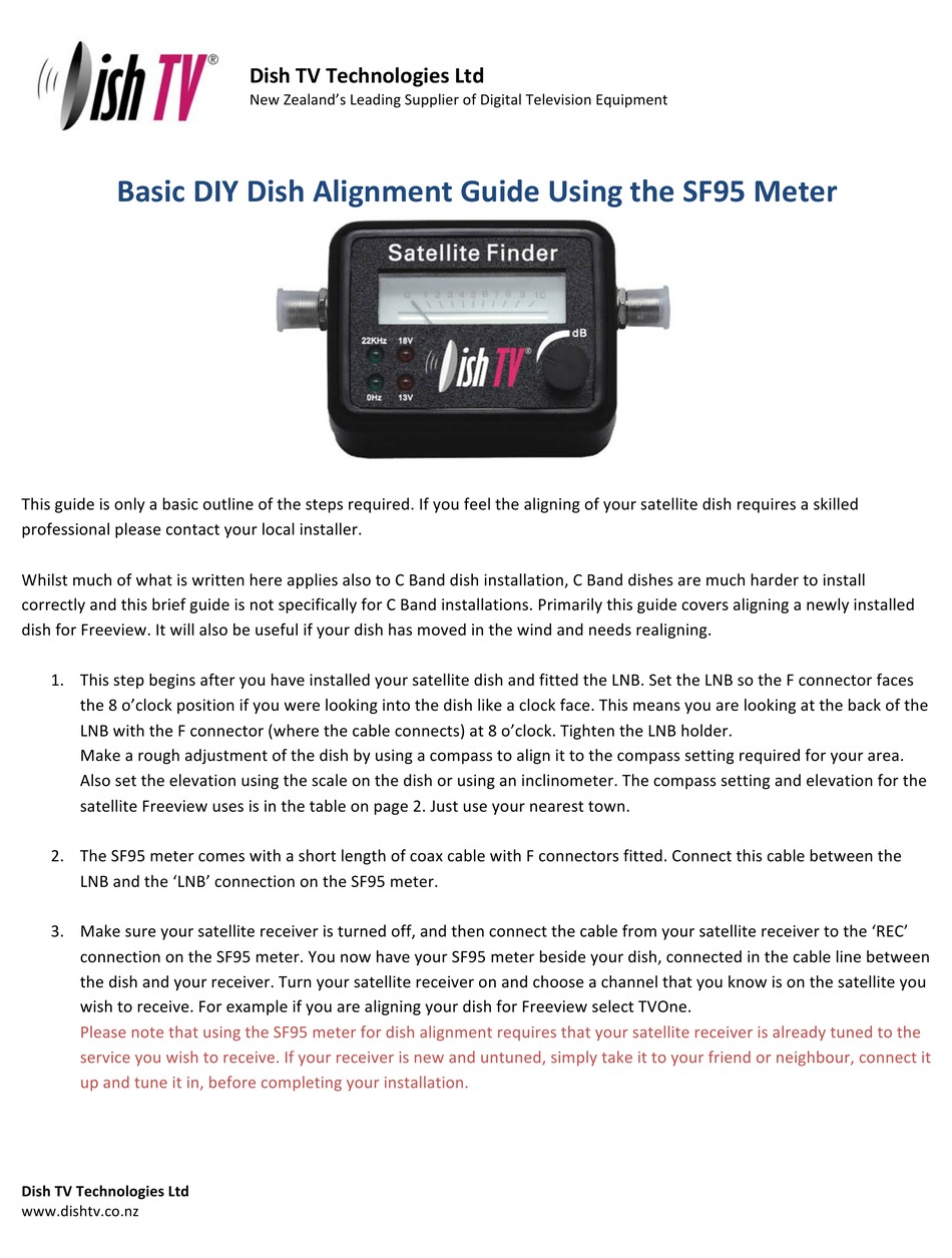 DISH TV SF95 METER ALIGNMENT MANUAL Pdf Download ManualsLib