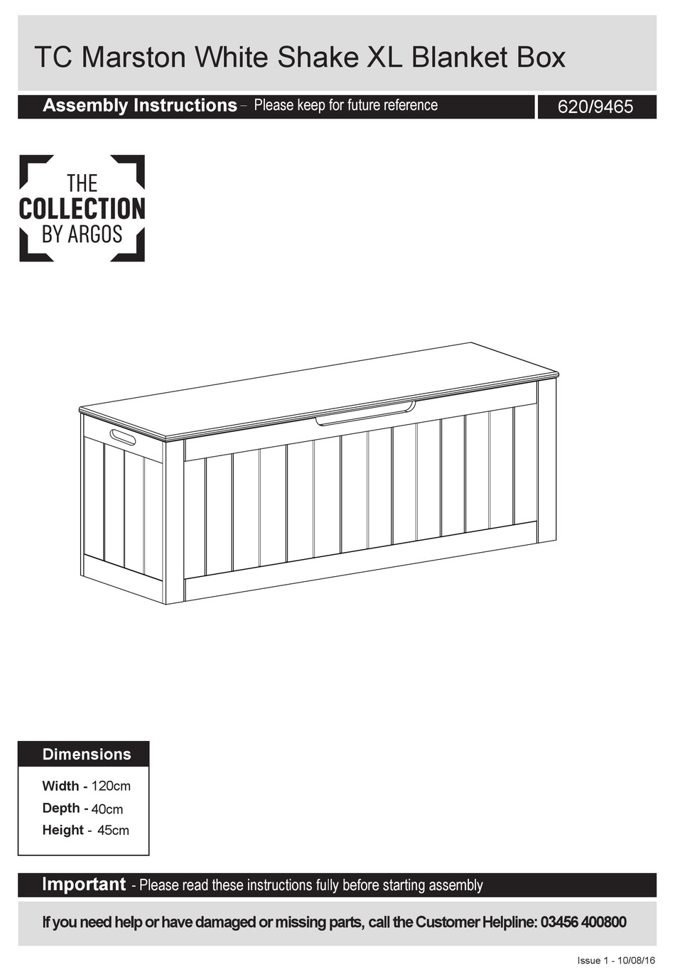 ARGOS TC MARSTON WHITE SHAKE XL BLANKET BOX 620/9465 ASSEMBLY