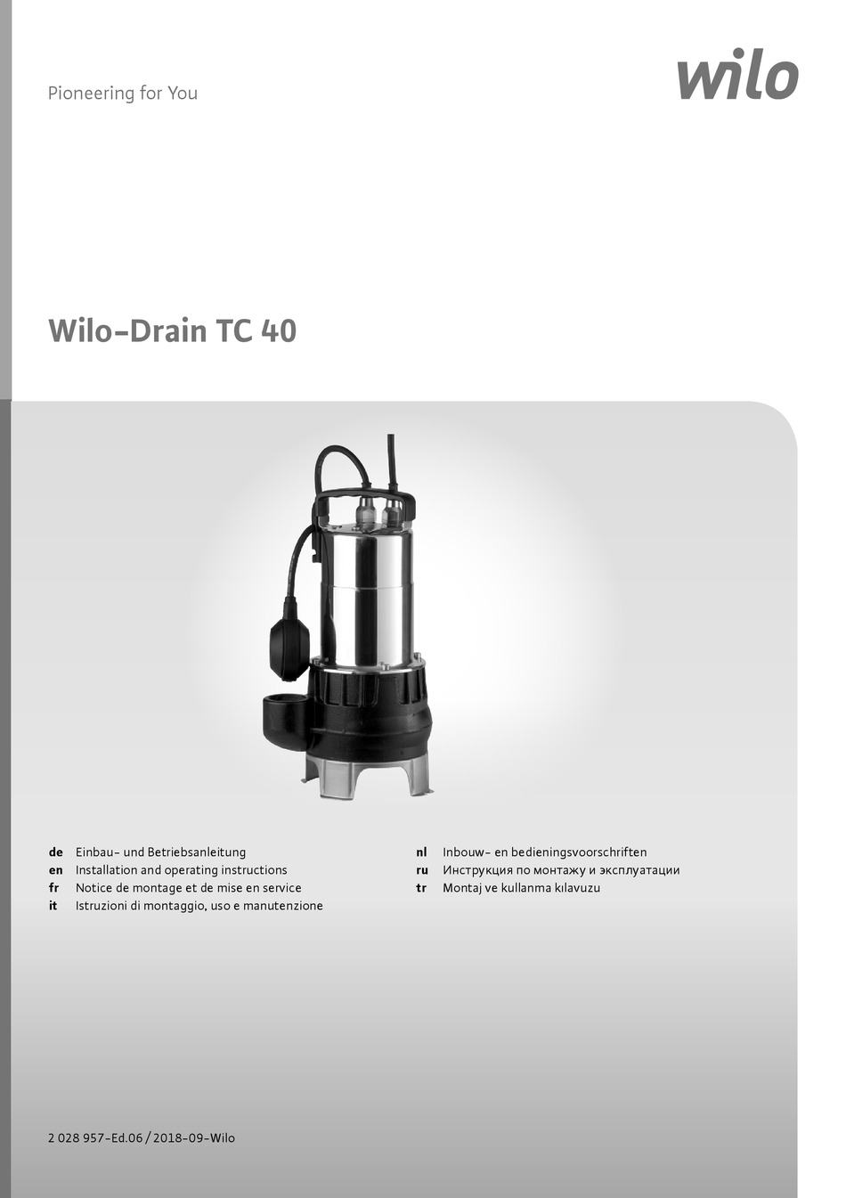 WILO DRAIN TC 40 INSTALLATION AND OPERATING INSTRUCTIONS MANUAL Pdf ...?