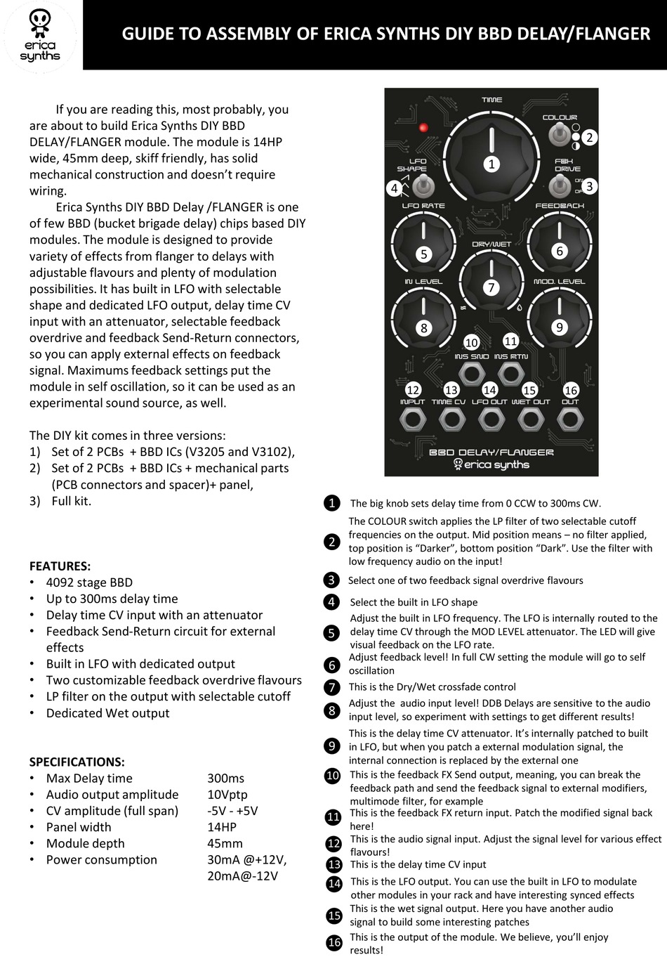 ERICA SYNTHS BBD DELAY/FLANGER MANUAL TO ASSEMBLY Pdf Download ManualsLib
